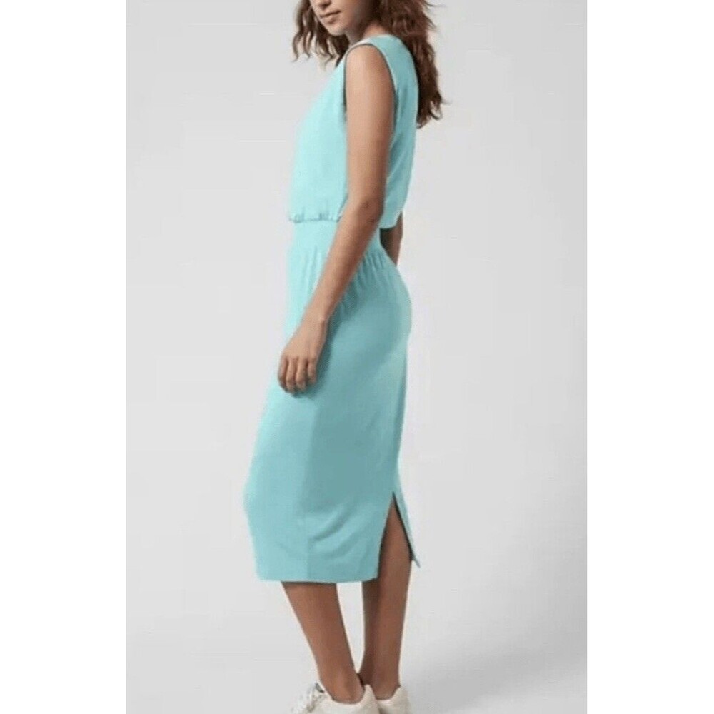Athleta Santorini Cinch Dress Gulf Green Blue Sleeveless Bodycon 798366‎ Women L